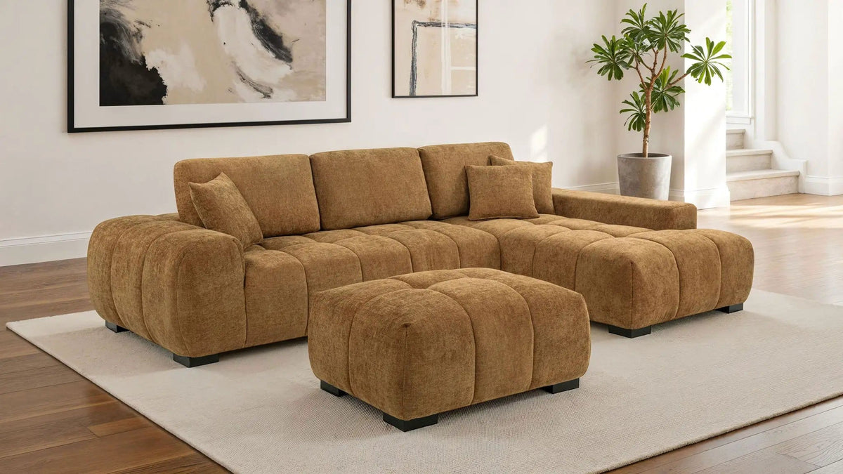 Octavia Upholstered Rectangular Ottoman Amber | 39 x 30.5 x 17.5 in | Living Room Furniture | Living Room