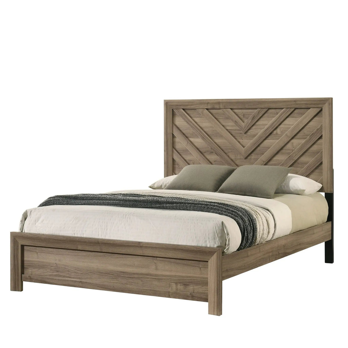 Chevron Headboard Bed | Contemporary Style | Natural Wood Finish | 83.8 Inch Length