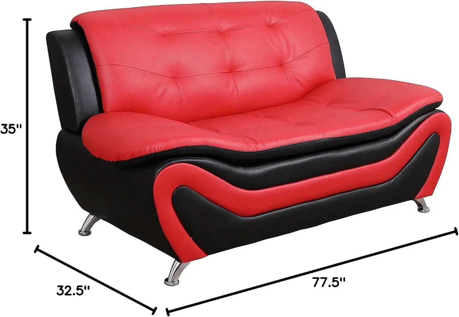Aldo 3 Piece Modern Sofa Set Black Red Faux Leather from PriceLows™