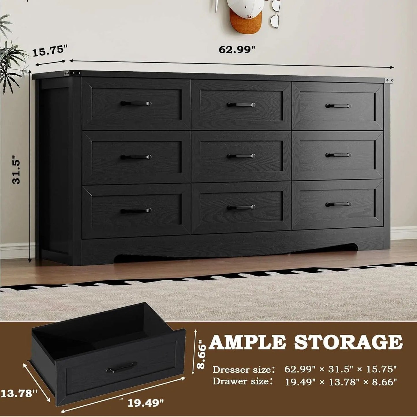 9 Drawer Dresser For Bedroom Modern Wooden Anti Tip from PriceLows™