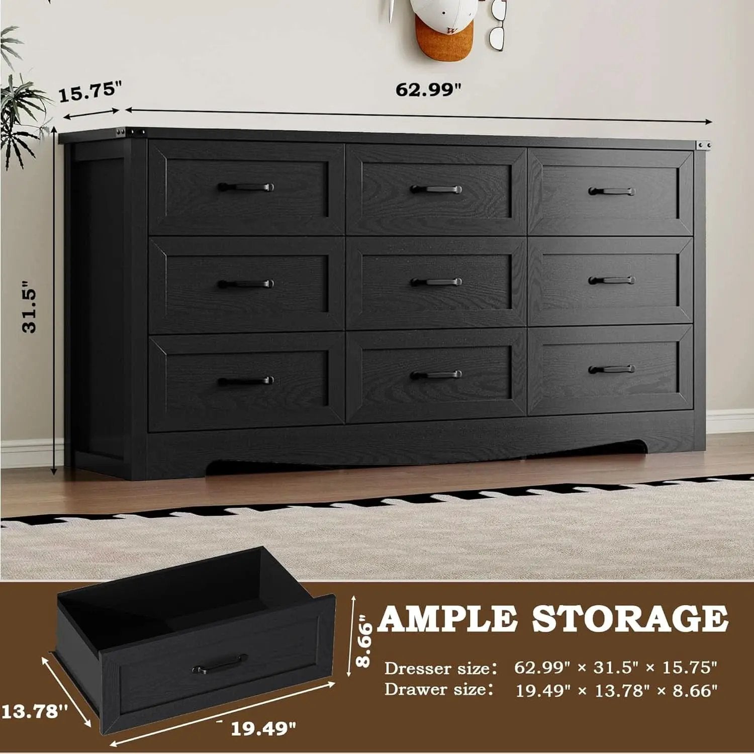 9 Drawer Dresser For Bedroom Modern Wooden Anti Tip from PriceLows™