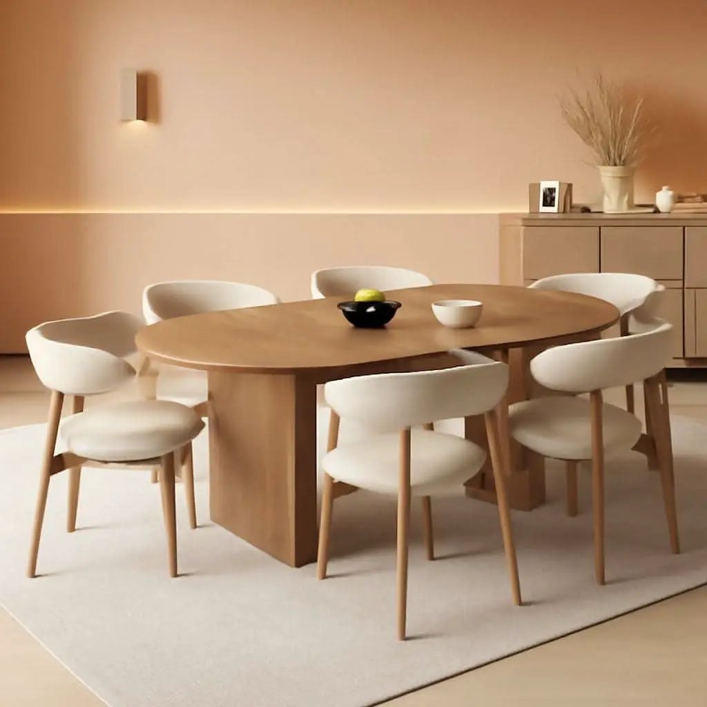 63 Inch Rustic Oval Dining Table With Metal Base Durable from PriceLows™