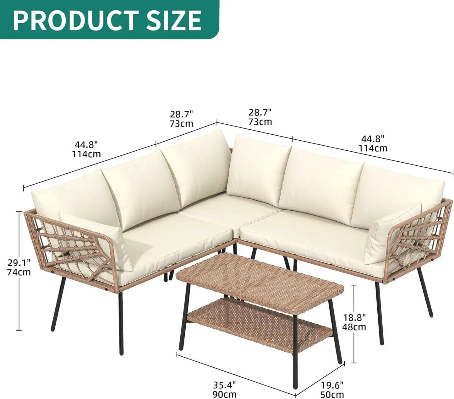L Shape Outdoor Couch Set with Thick Cushions from PriceLows™