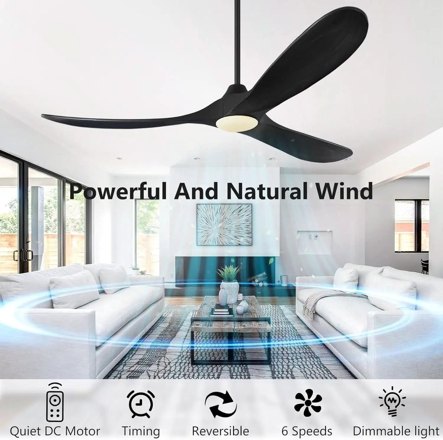 52 Inch Walnut Wood Ceiling Fan With Remote And LED Light from PriceLows™
