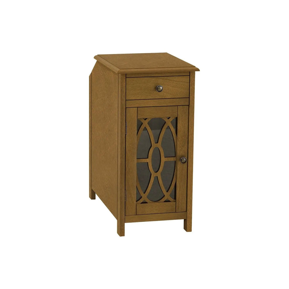 Accent Side Table | Drawer And Open Shelf | Glass Back Inlay | Traditional Taupe