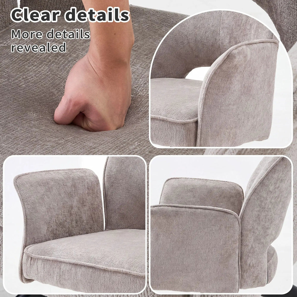 Dining Chair With Soft Cushion And 360° Rotation, Comfortable Armrest For Kitchen | 18.1 x 19.6 x 34.2 in | Fabric & Metal | Gray