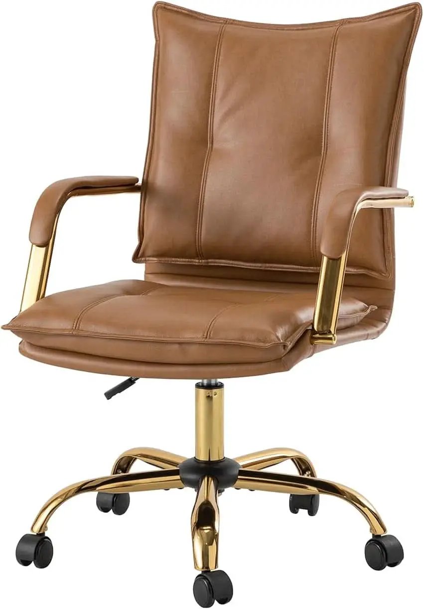 Adjustable Faux Leather Desk Chair With Golden Legs Camel from PriceLows™