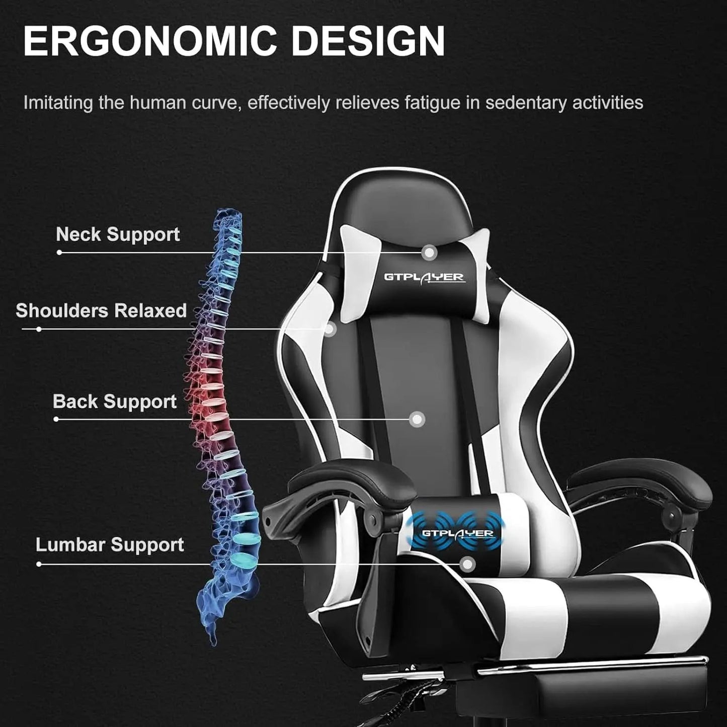 White Gaming Chair With Footrest And Lumbar Support from PriceLows™