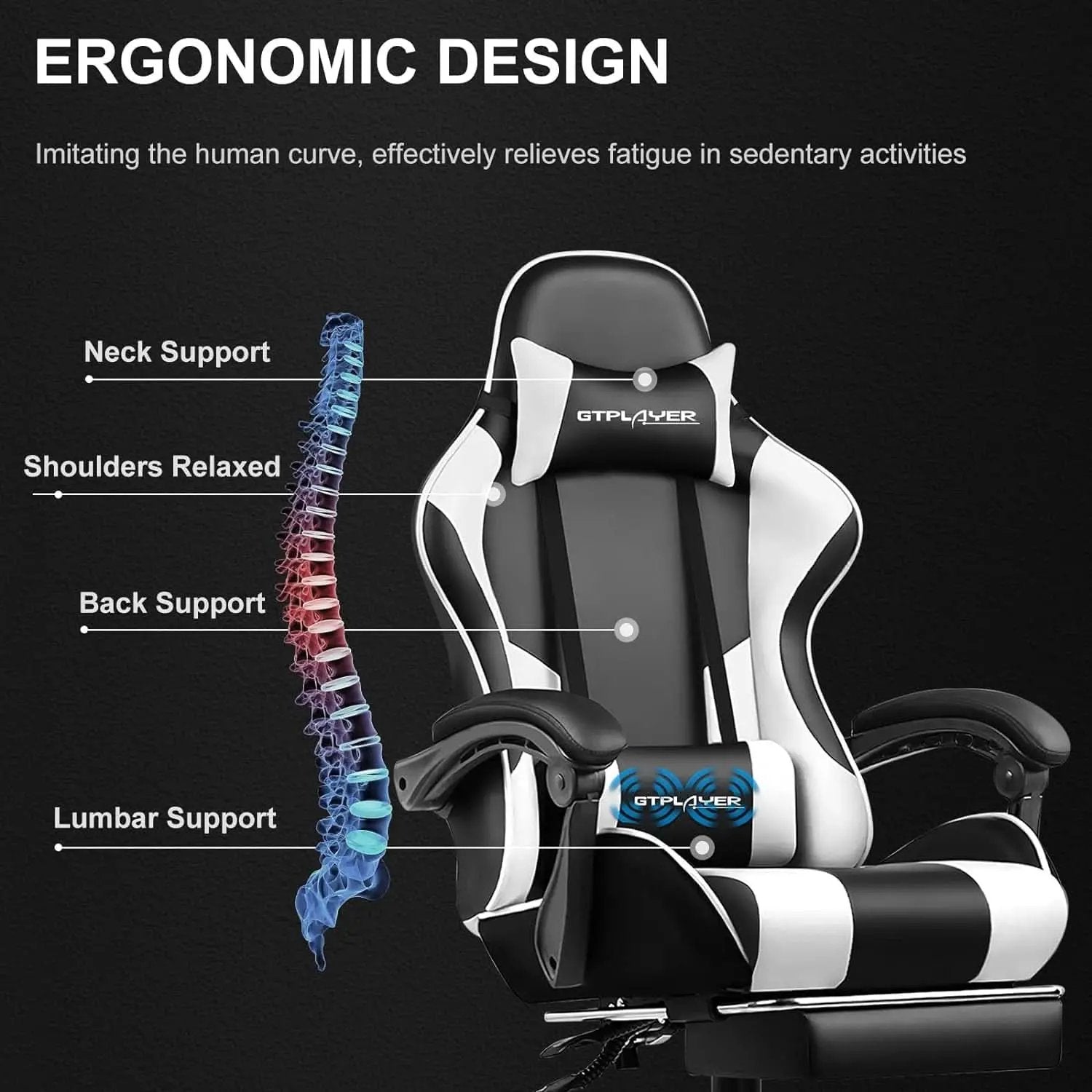 White Gaming Chair With Footrest And Lumbar Support from PriceLows™