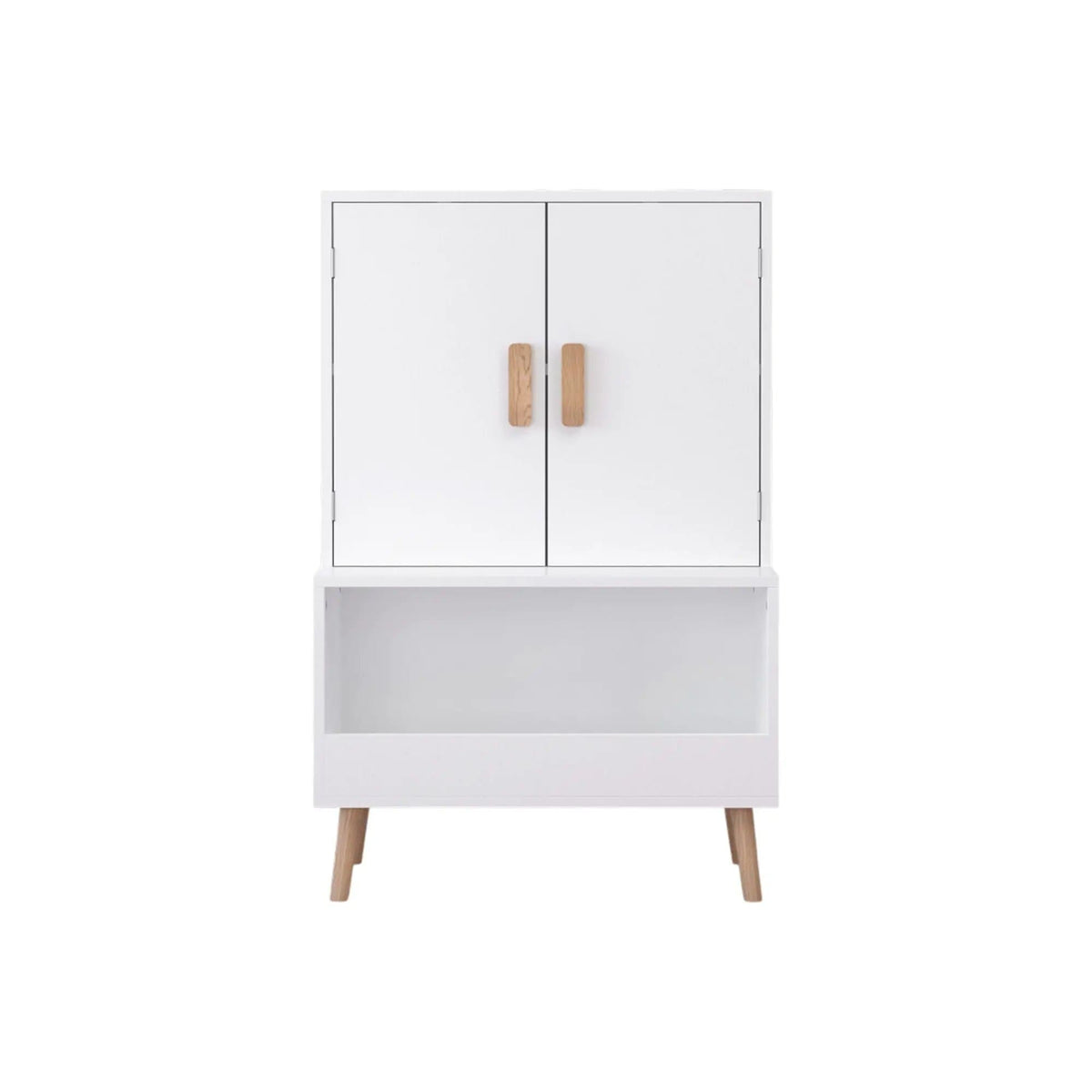 Toy Storage Cabinet With Doors And Open Shelf, Toddler Bookshelf For Playroom | 23.62 x 13.78 x 37.4 in | Solid Wood | White
