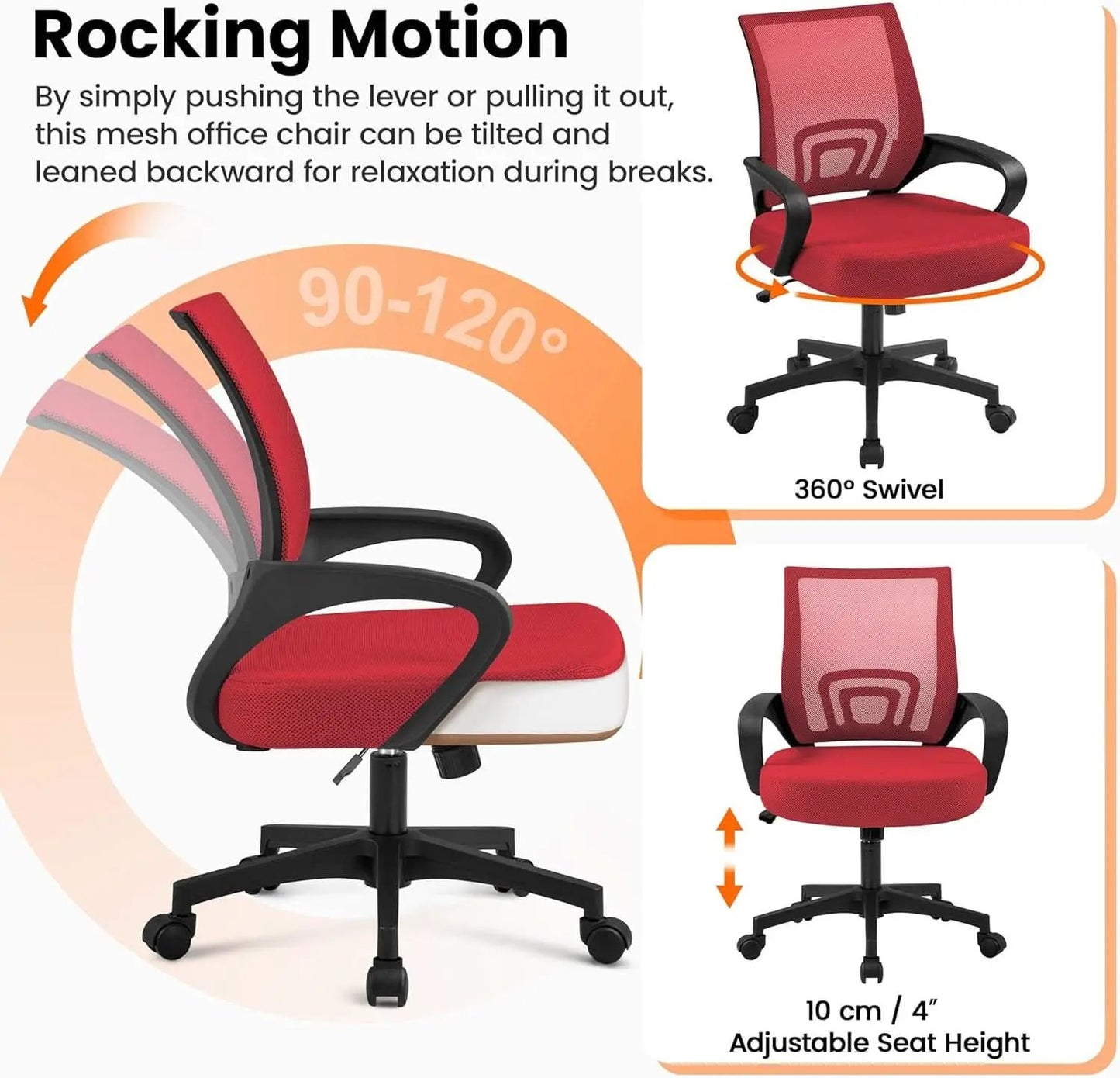 Ergonomic Red Mesh Office Chair With Lumbar Support from PriceLows™