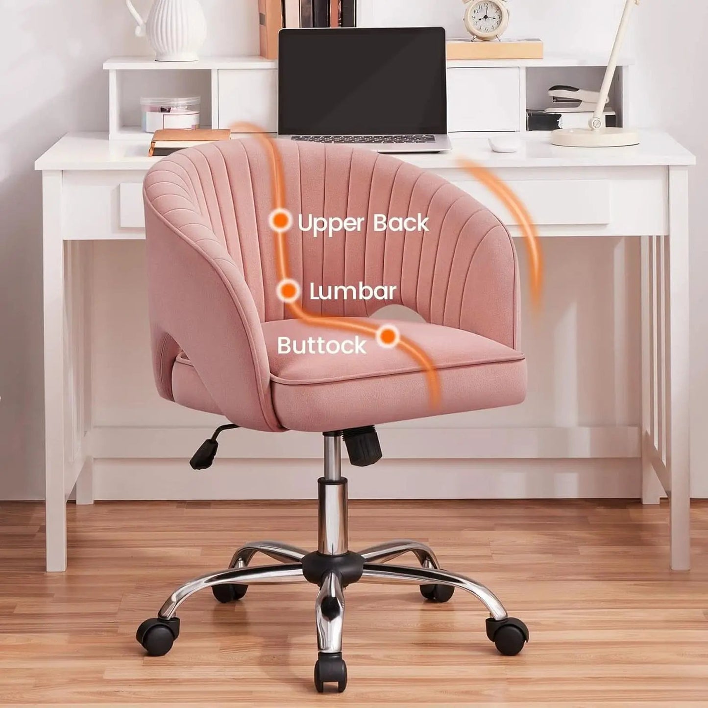 Pink Velvet Desk Chair Backrest Office Chair Modern from PriceLows™