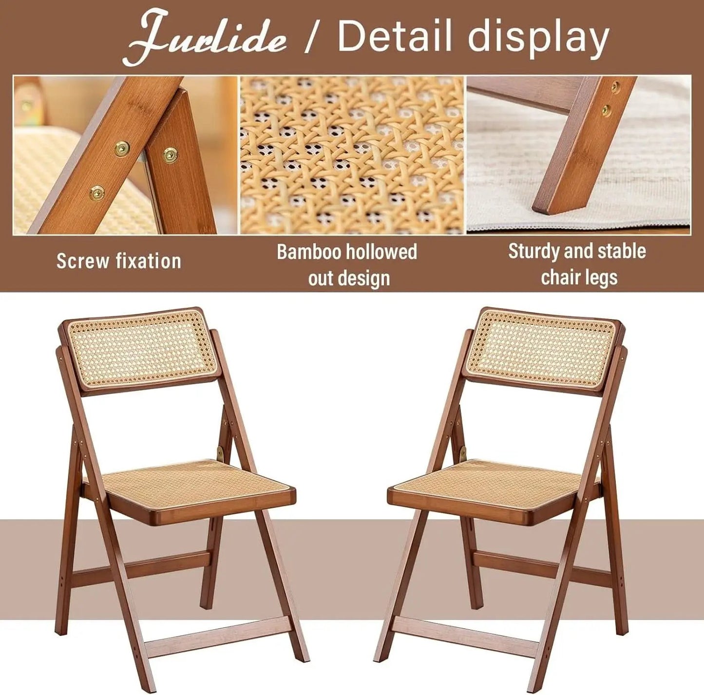 Rattan Folding Dining Chairs Set Of 2 Walnut Indoor Outdoor from PriceLows™
