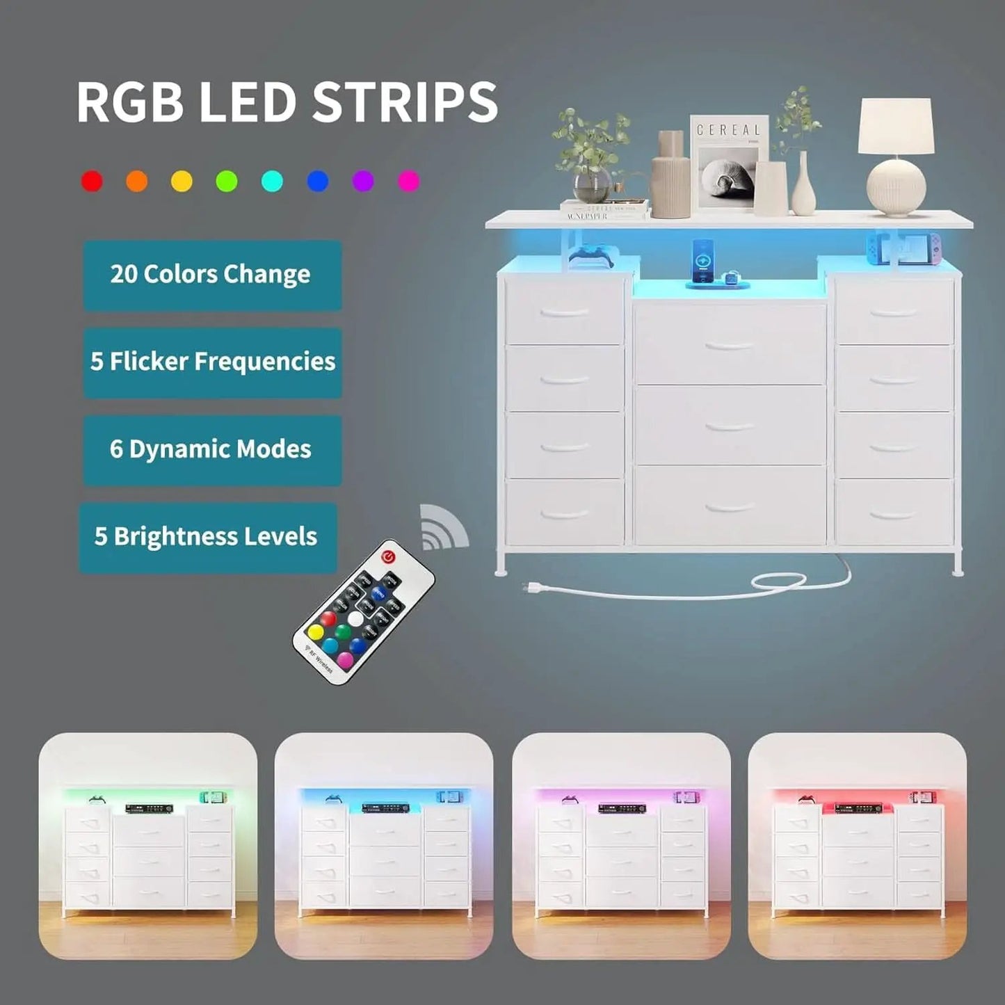 11 Drawer Dresser With Fabric Drawers And Charging Station For Bedroom Storage And Organization from PriceLows™