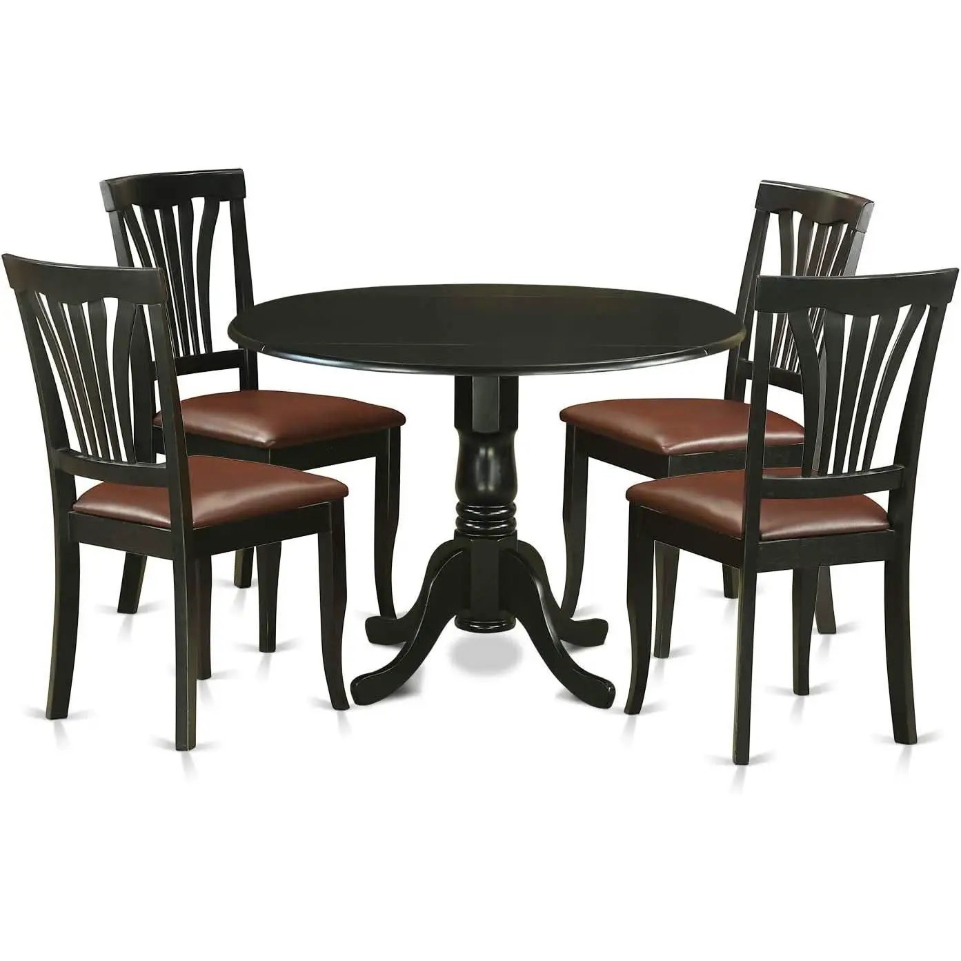 5-Piece Drop Leaf Dining Table Set Black Faux Leather from PriceLows™