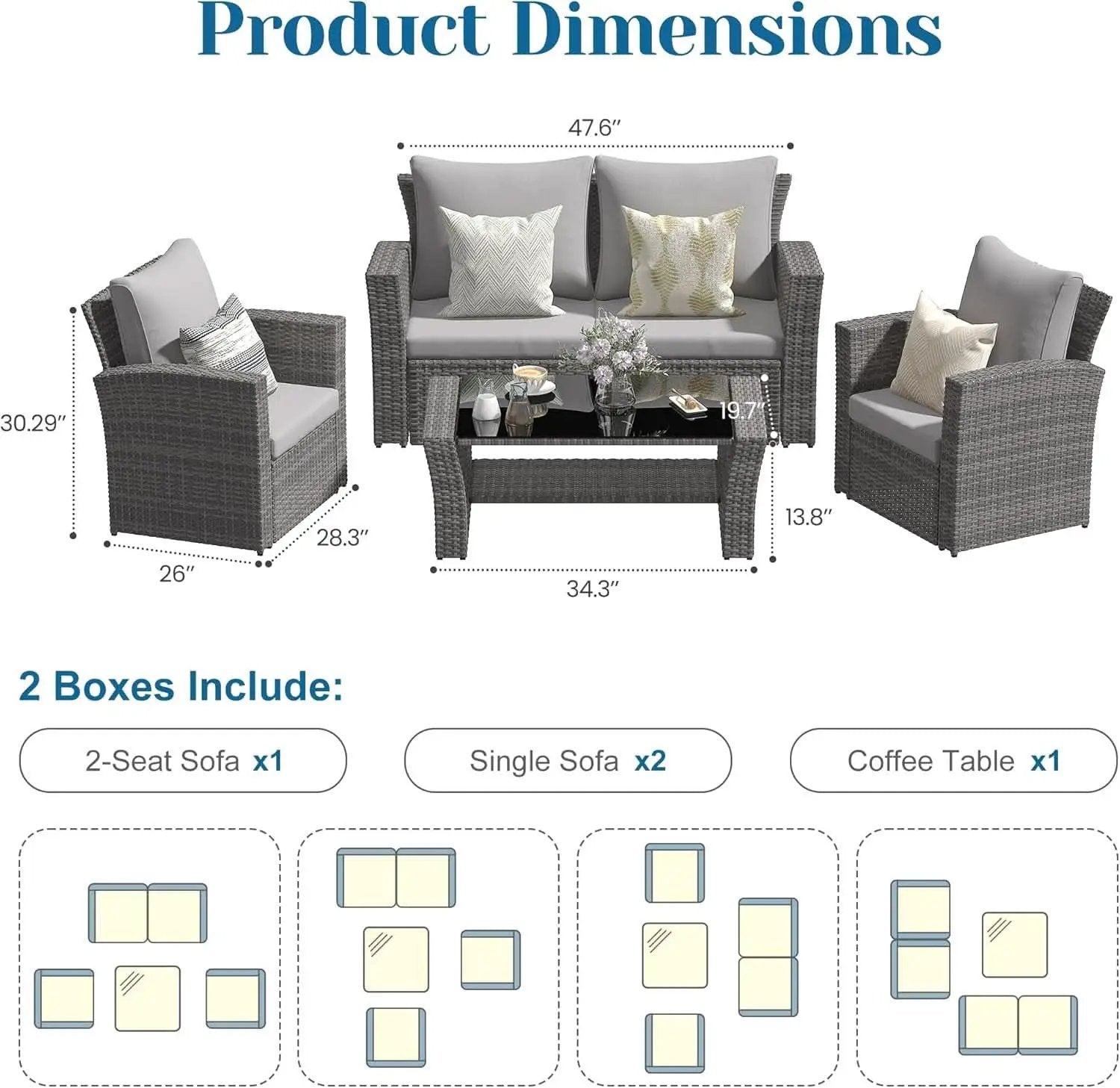 4 Piece Outdoor Patio Furniture Set All Weather Wicker Grey from PriceLows™