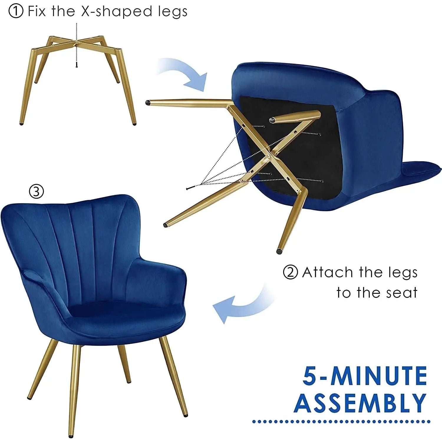 Blue Velvet Wingback Chair With Metal Legs For Living Room from PriceLows™