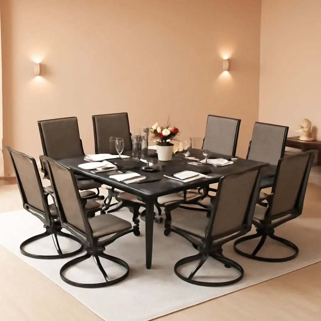 9 Piece Patio Dining Set With Large Square Metal Table And 8 Swivel Chairs from PriceLows™