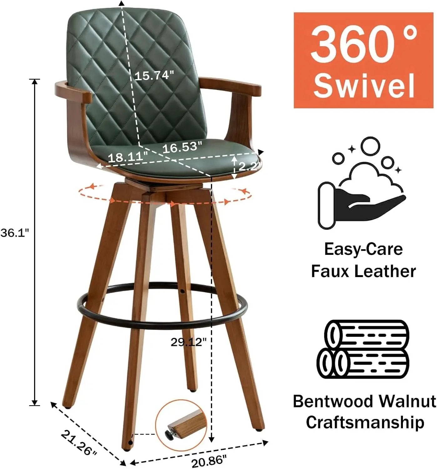 Set Of 2 Green Swivel Bar Height Stools For Kitchen Island from PriceLows™