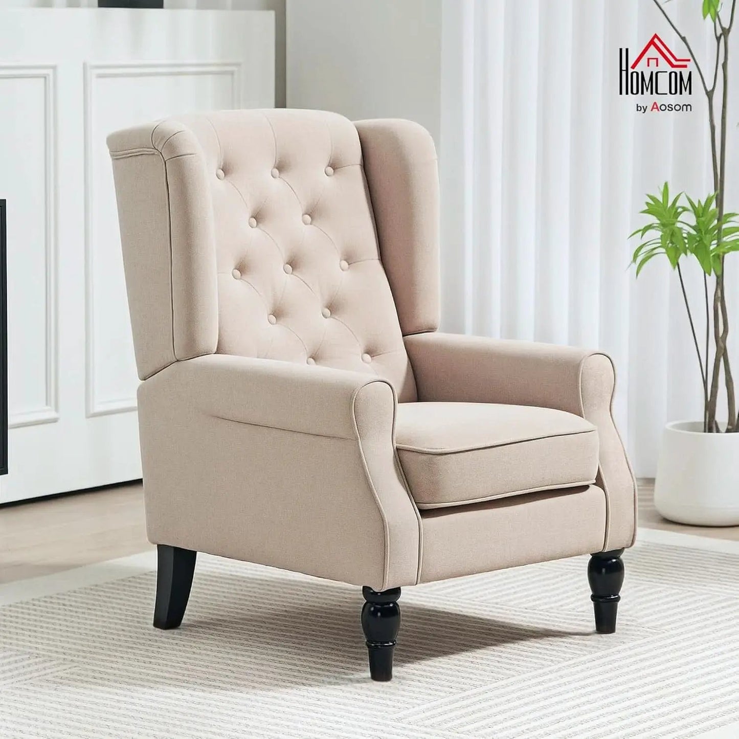 Beige Midcentury Button Tufted Wingback Upholstered Armchair from PriceLows™