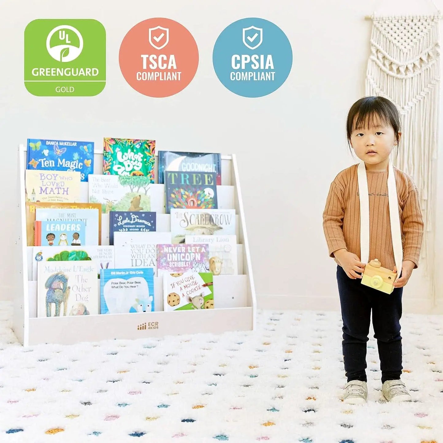 Single Sided Book Display Classroom Bookshelf White Wash from PriceLows™