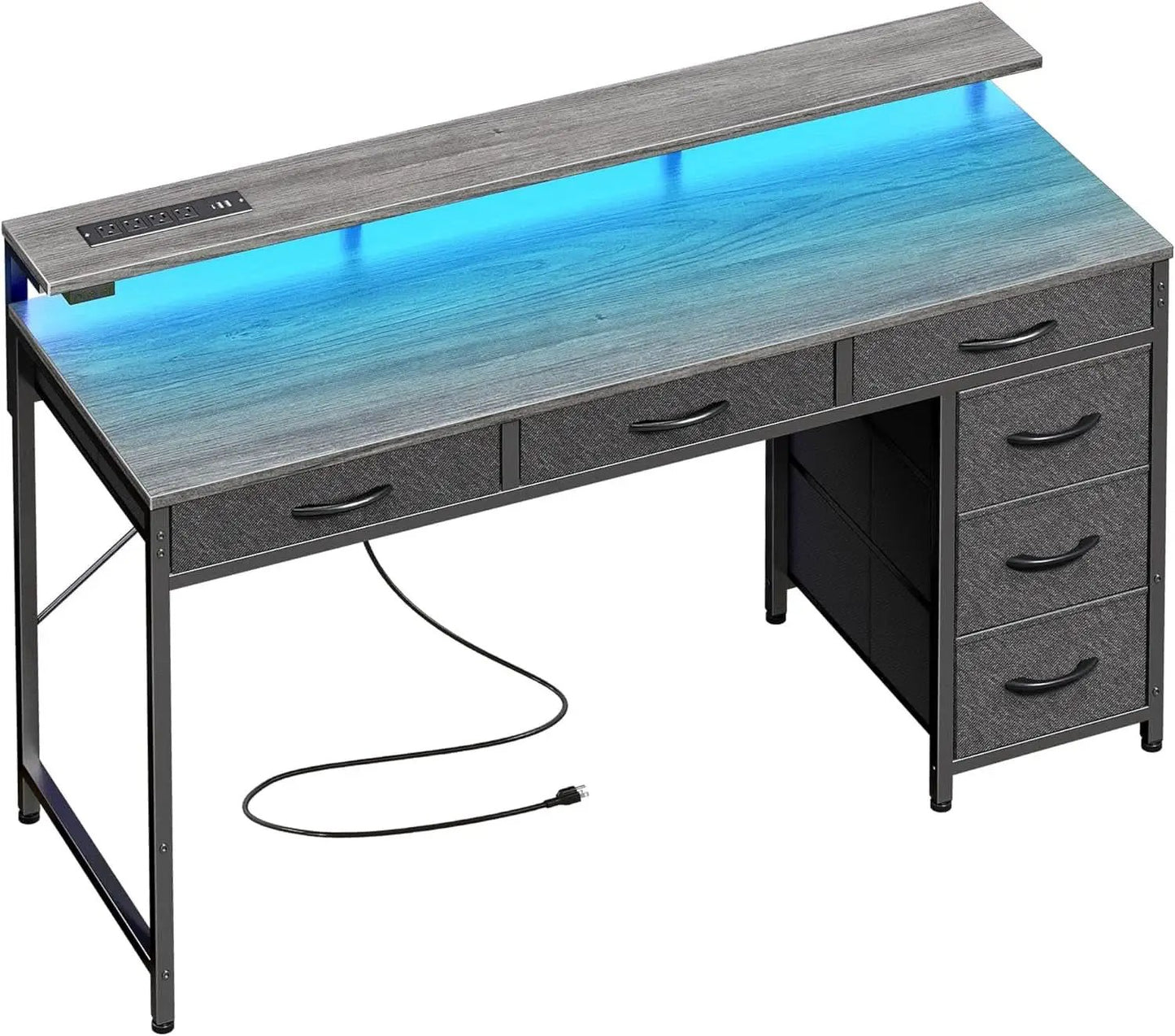 47 Inch Grey Gaming Desk With LED Lights And Drawers from PriceLows™