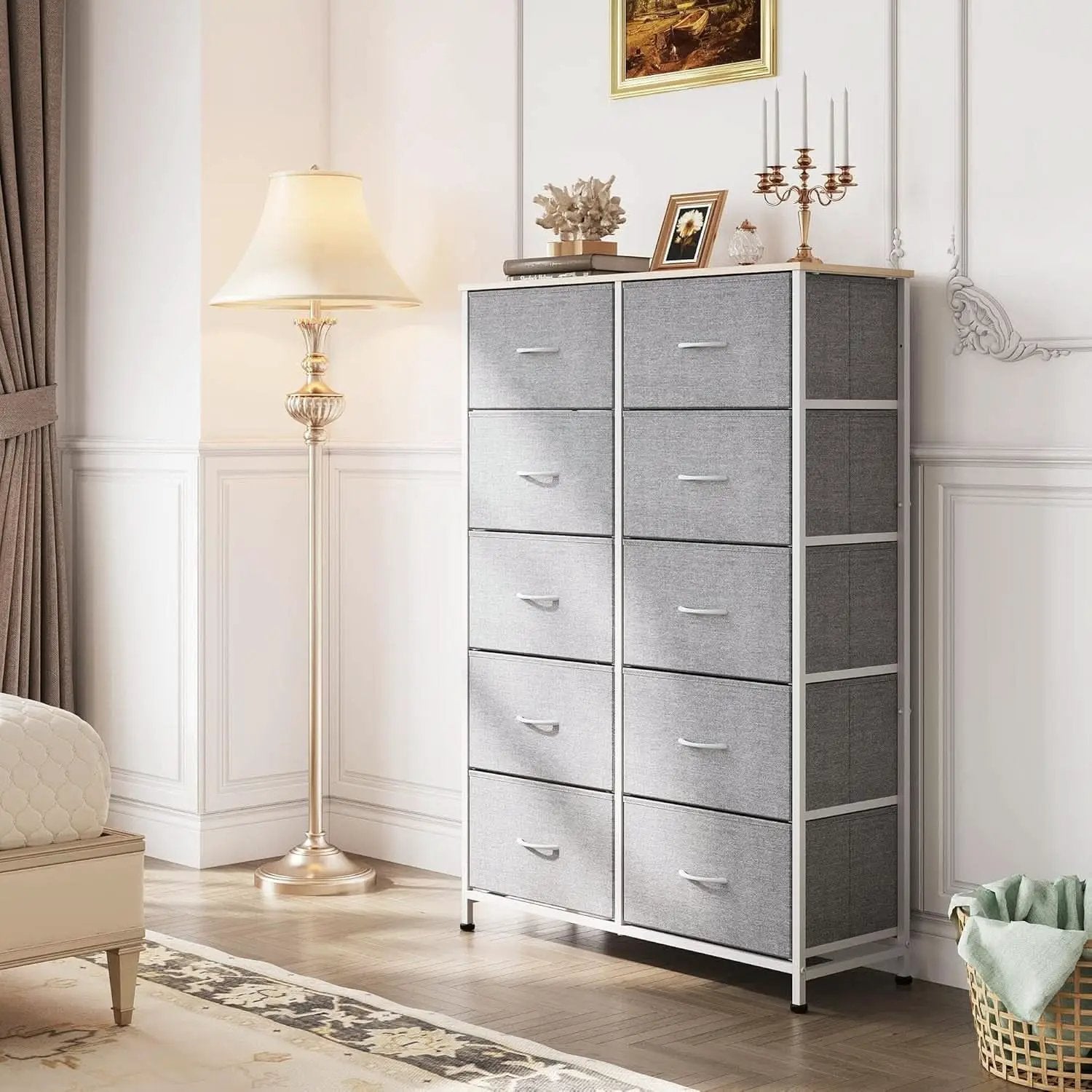 Light Grey Tall Dresser With 10 Drawers For Bedroom Storage from PriceLows™