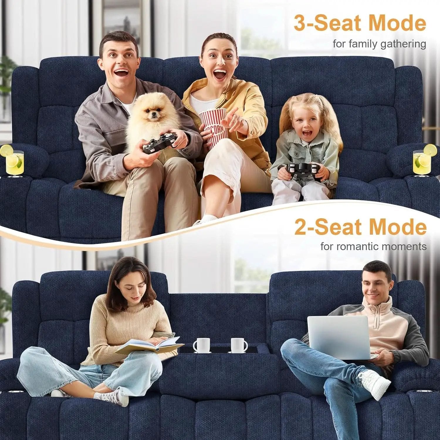 Blue Loveseat Recliner Sofa With Flip Backrest Manual from PriceLows™