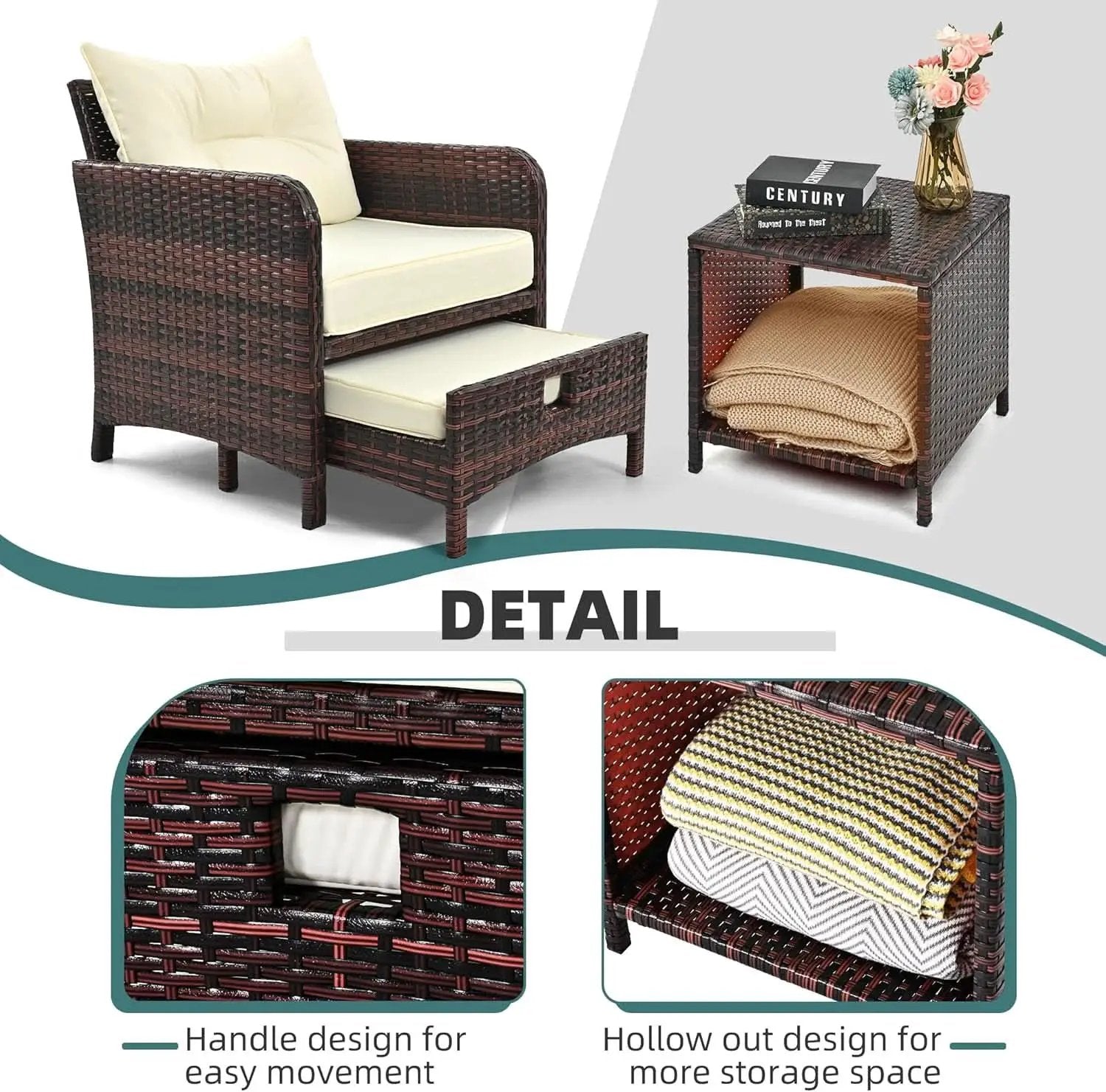 5 Piece Beige Rattan Patio Furniture Set With Ottomans And Coffee Table from PriceLows™
