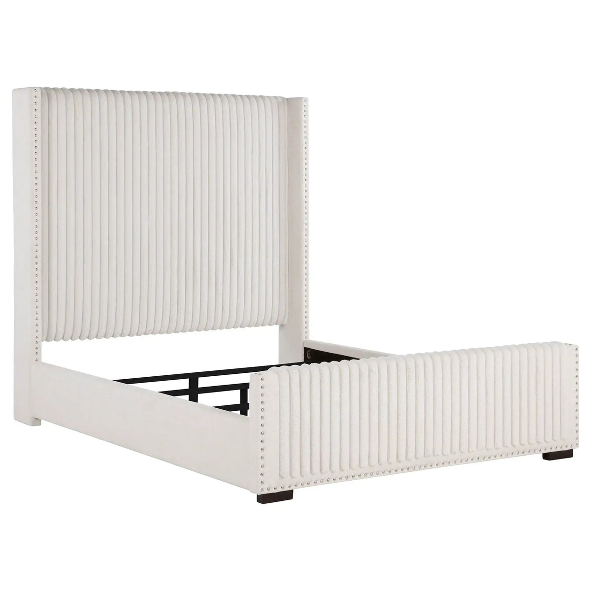 Natasha 65-inch Upholstered Queen Wingback Bed | 65.25 x 88.5 x 65.25 in | Bedroom Furniture | Cream