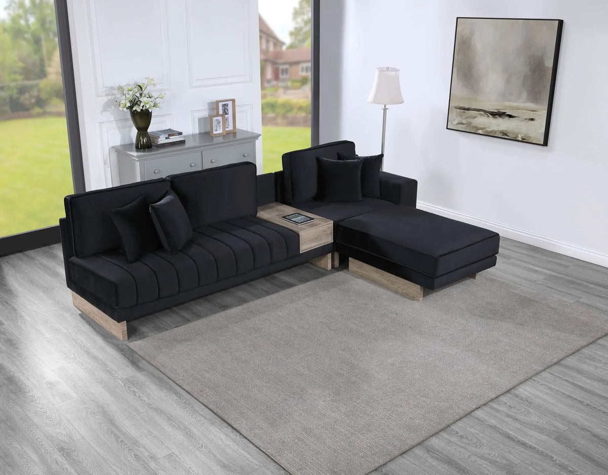 Memphis Reversible Sectional Sofa Ottoman With Storage Compartment, Drawer, USB | 74.5 x 122.5 x 36 in | Living Room Furniture | Living Room