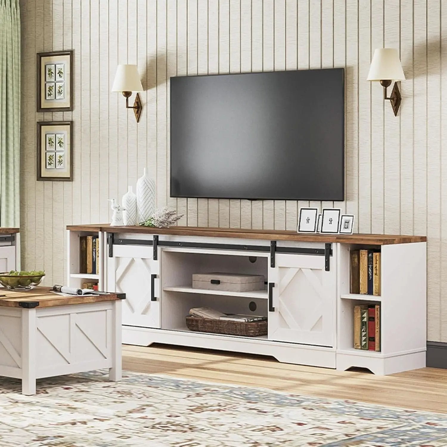 Modern Farmhouse 3 In 1 TV Stand For Up To 95 Inch TVs Wood from PriceLows™