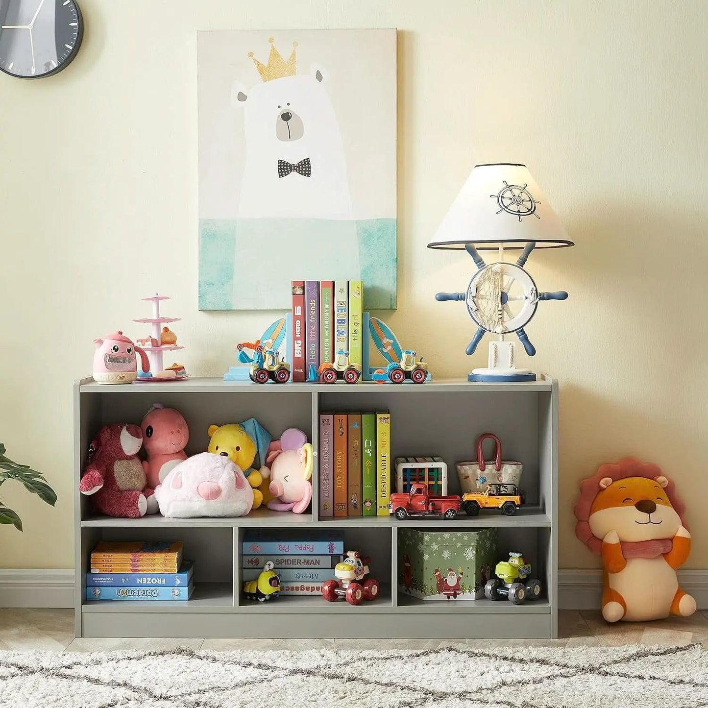 Grey 5 Section Toy Organizer And Bookshelf For Kids Storage from PriceLows™