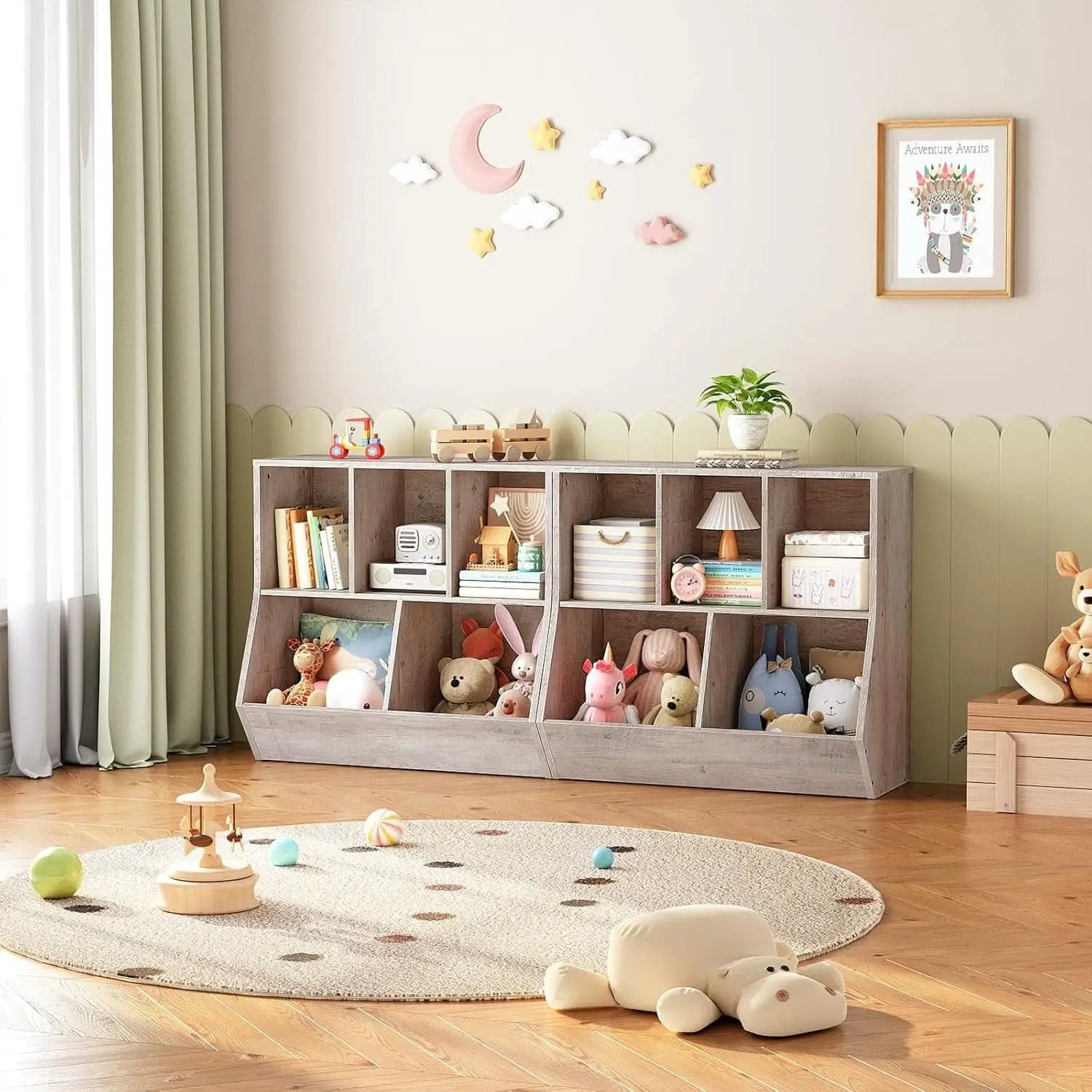 Kids Bookshelf Toy Storage Cabinet 35 Inch Long Greige from PriceLows™