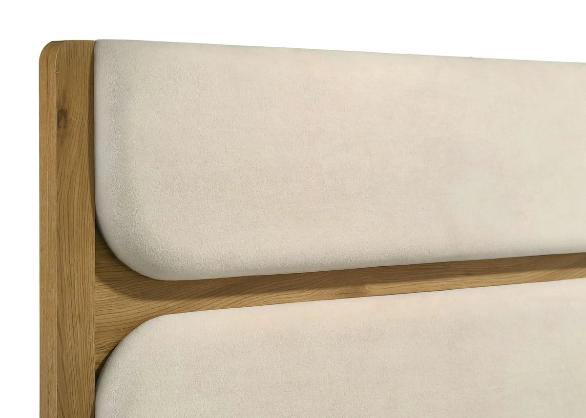 Bennett 78-inch Eastern King Upholstered Panel Bed Cream and | 78.25 x 86.5 x 59 in | Rubberwood & Engineered Wood | Light Oak
