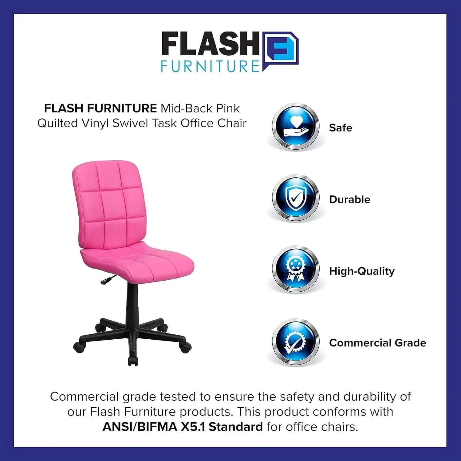 Clayton Pink Quilted Vinyl Mid-Back Swivel Office Chair from PriceLows™