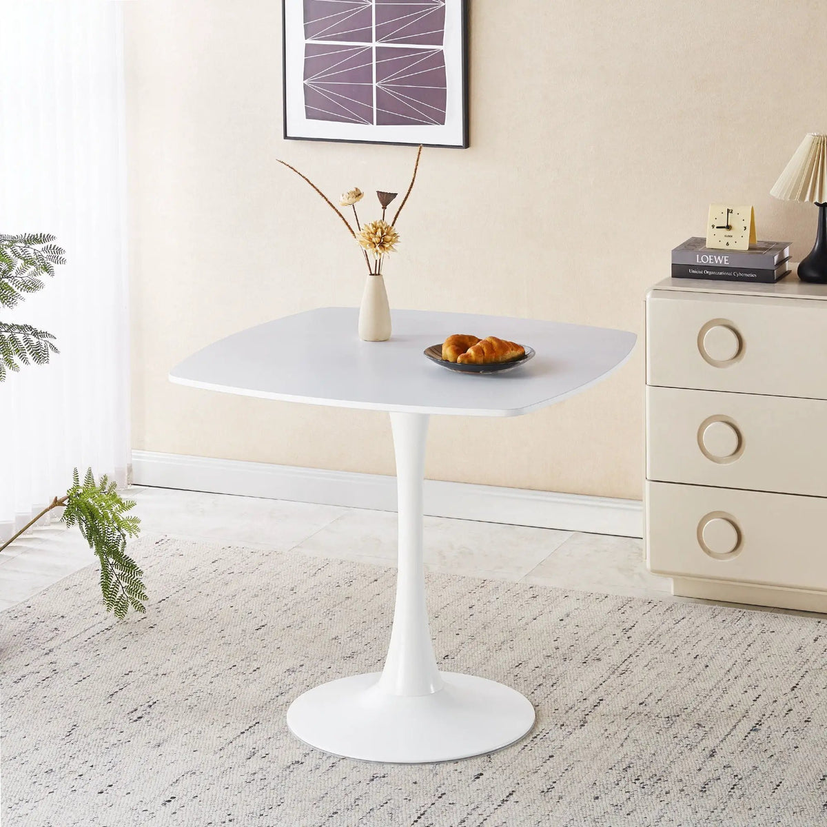 Modern Dining Table | 42 Inch Square | Pedestal Base | Contemporary Design