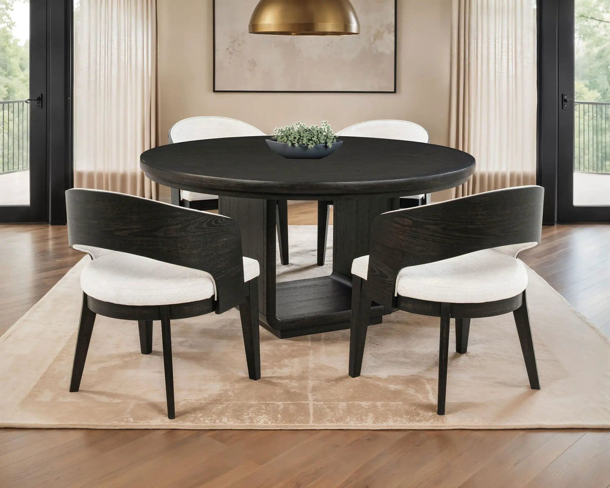 Leandro 5-piece Round Dining Table Set Burnished | 5-Piece Set | Fabric | Black