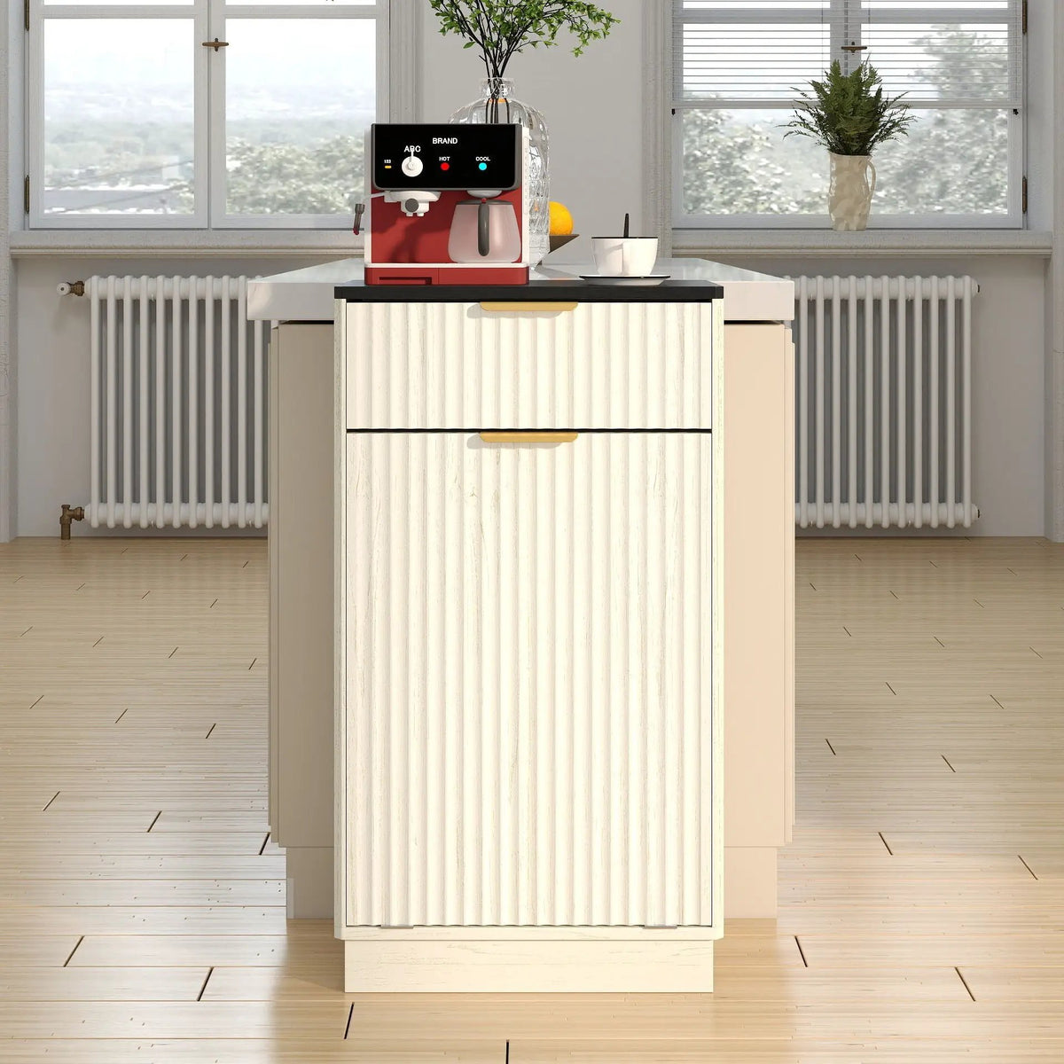Tilt Out Trash Can Cabinet | Wave Textured Drawer | Pull Out Bin | Dual-Zone Waste Control