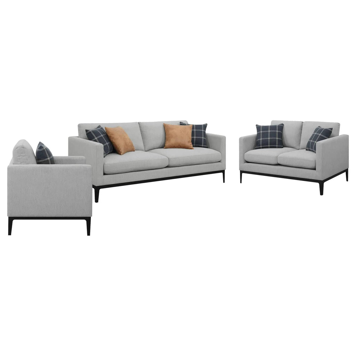 Apperson 3-piece Upholstered Track Arm Sofa Set Light | 3-Piece Set | Living Room Furniture | Grey