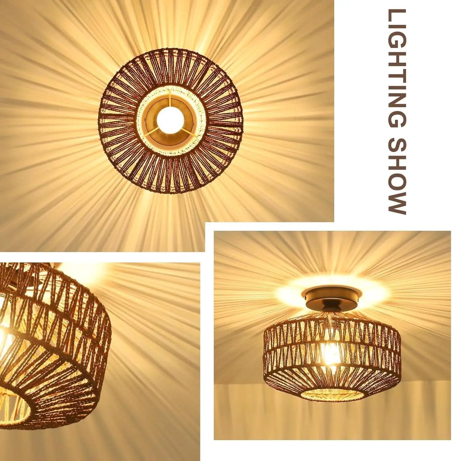 Dark Brown Hand Woven Rattan Ceiling Light With Dimmable LED from PriceLows™