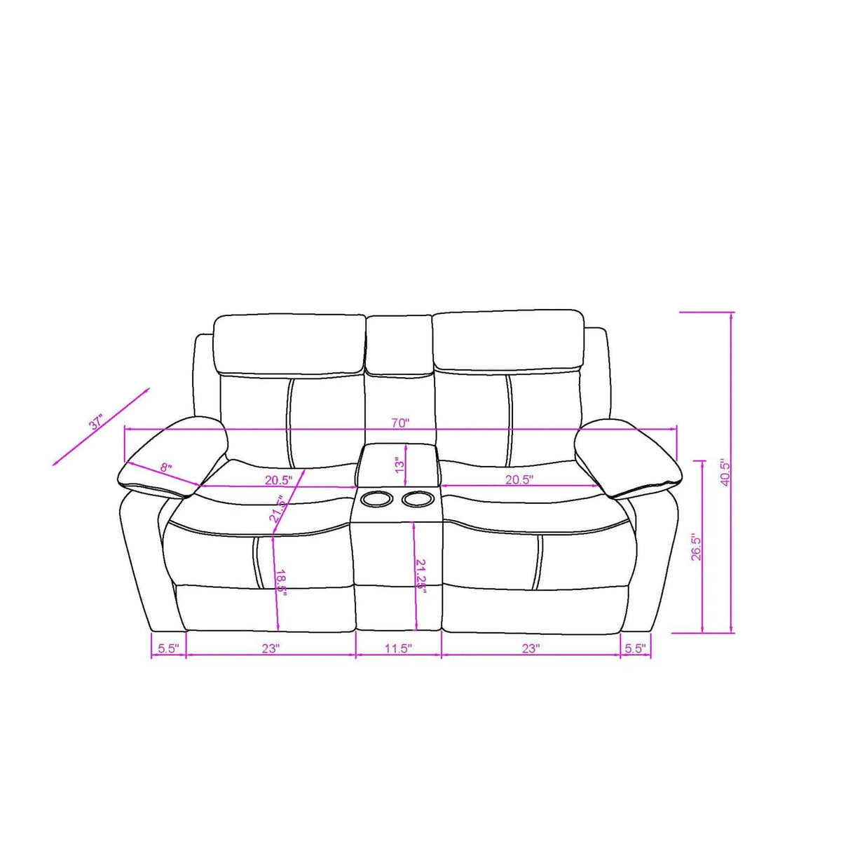 Blanche Reclining Set With LED Lights, Speaker Reclining Sofa & Loveseat | Reclining Sofa & Loveseat | Living Room Furniture | Living Room