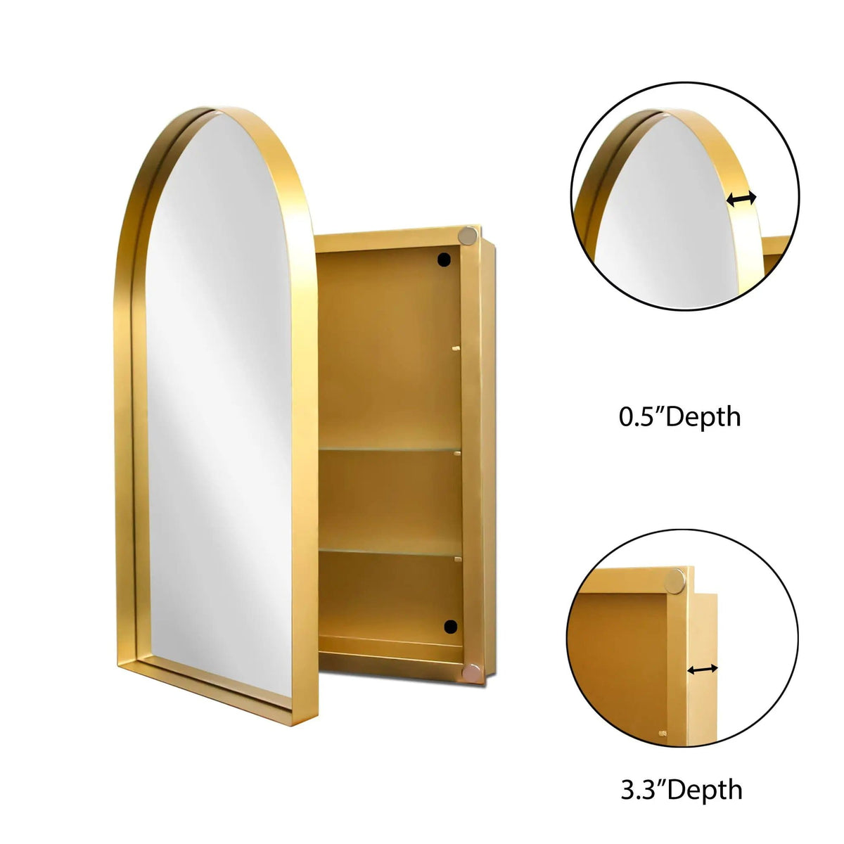 Arched Recessed Medicine Cabinet, Metal Framed Bathroom Wall Cabinet With Mirror And | 3 Pieces | Metal | Bathroom