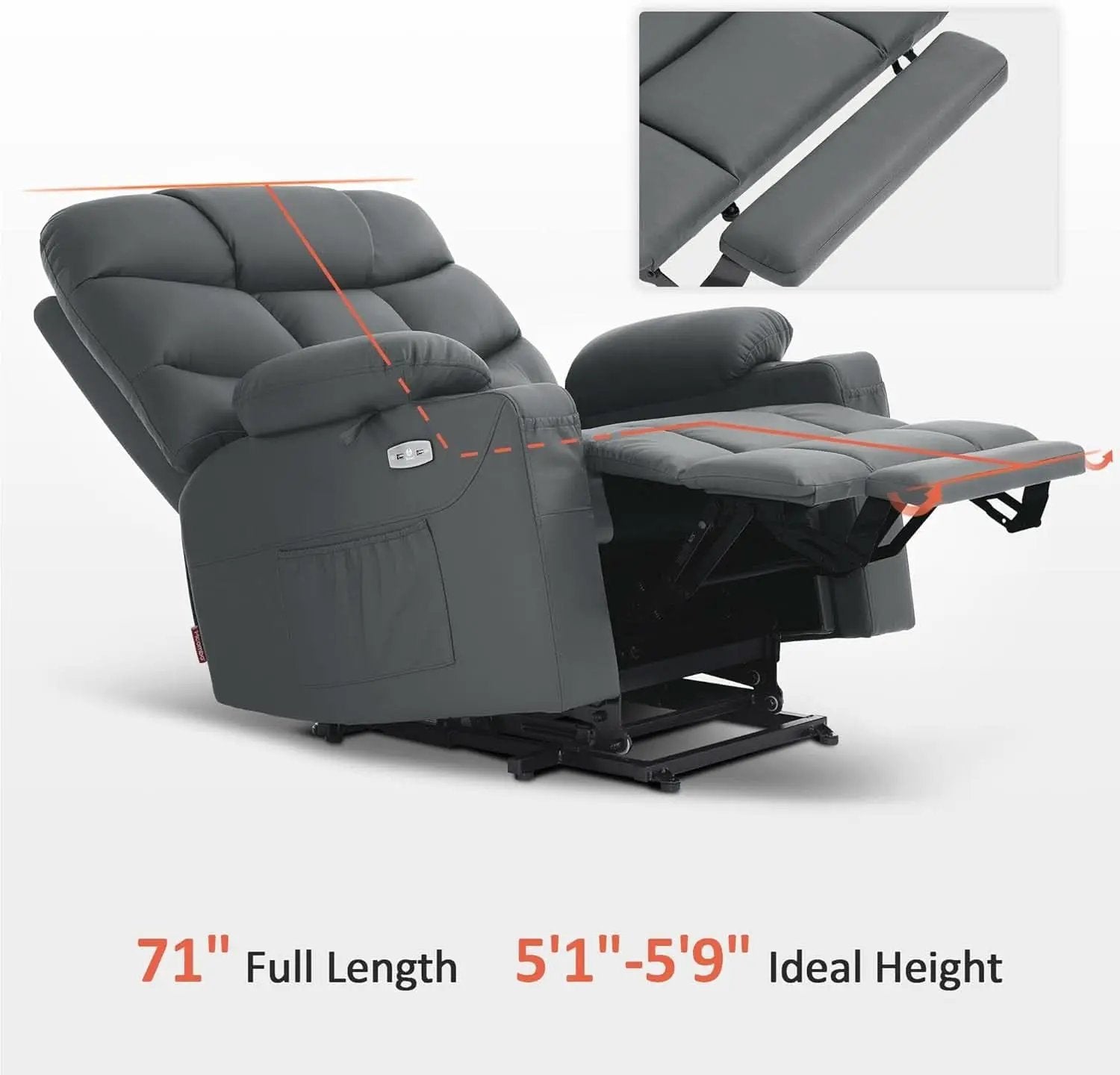 Power Lift Recliner With Extended Footrest Dark Grey from PriceLows™