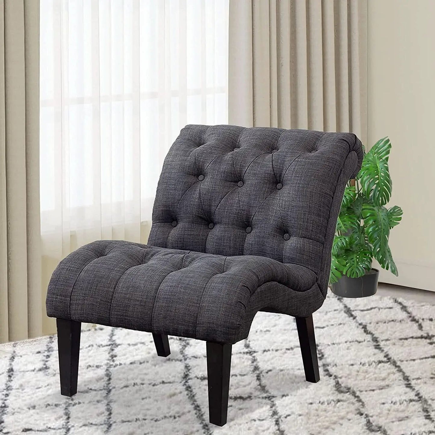 Button Tufted Slipper Chair For Compact Living Room Decor from PriceLows™
