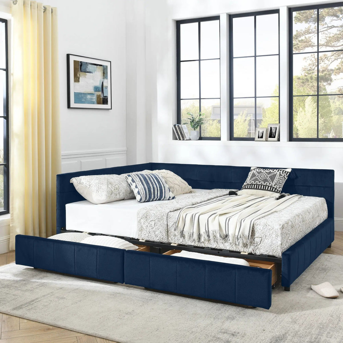 Upholstered Storage Bed Frame | Tufted Backrest And Armrests | Mid-Century Style | Bed Or Sofa Use