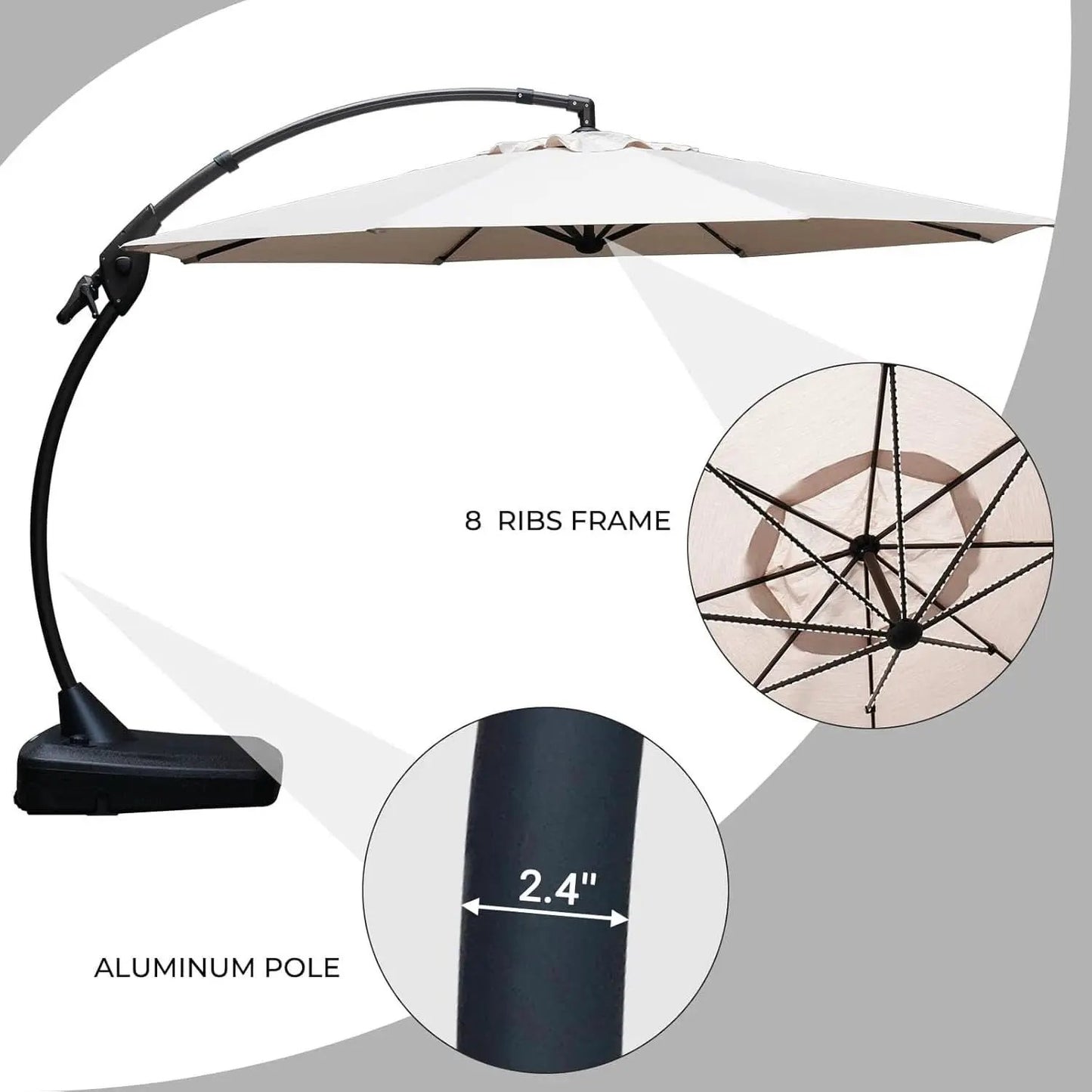 11ft Cantilever Umbrella With Base Champagne Aluminum Outdoor Patio Shade Durable Frame from PriceLows™