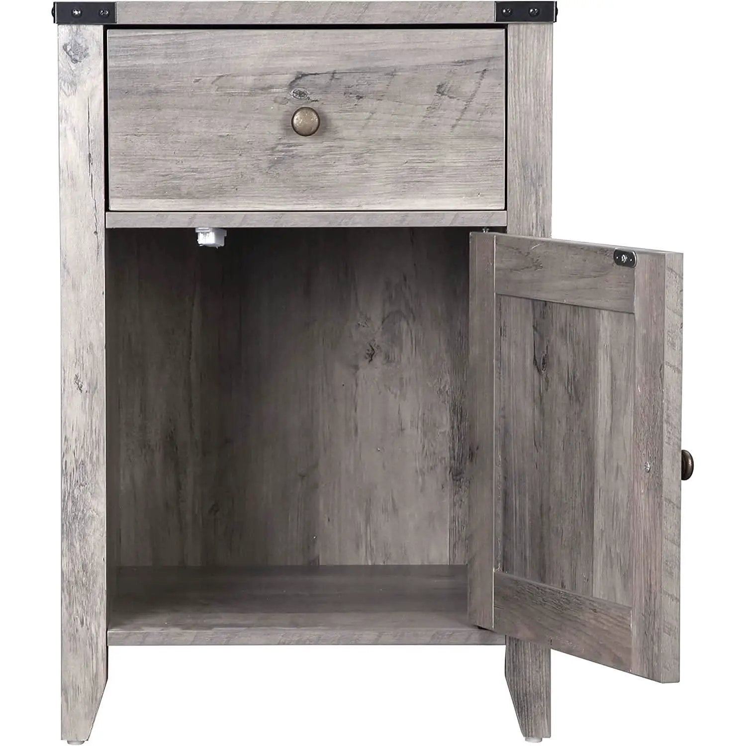Barnwood Rustic Nightstand With X Shaped Barn Doors Grey from PriceLows™