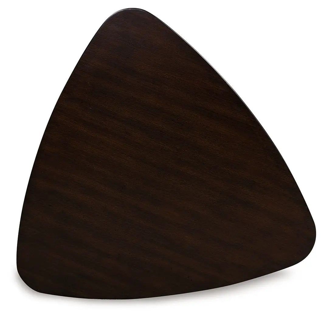 Shorbyn Triangle Dining Table | Merlot Finish | Hardwood Solids | Compact 35 Inch Size