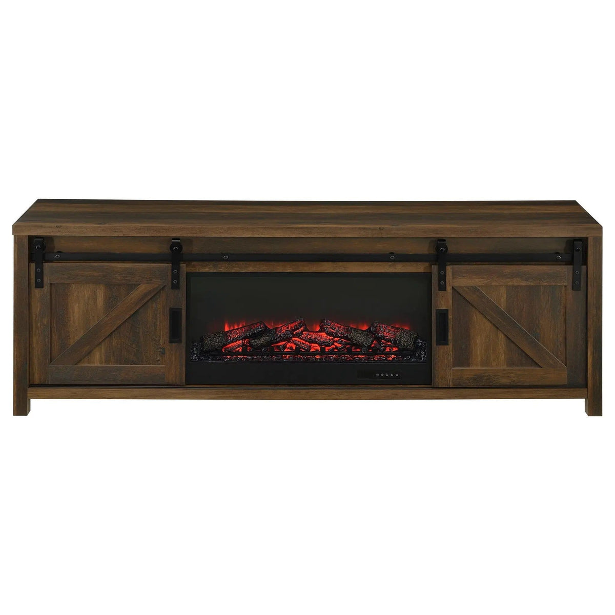 Enfield 71-inch TV Stand Fireplace Media Console Dark Pine | 70.75 x 15.5 x 23.5 in | Metal | Living Room